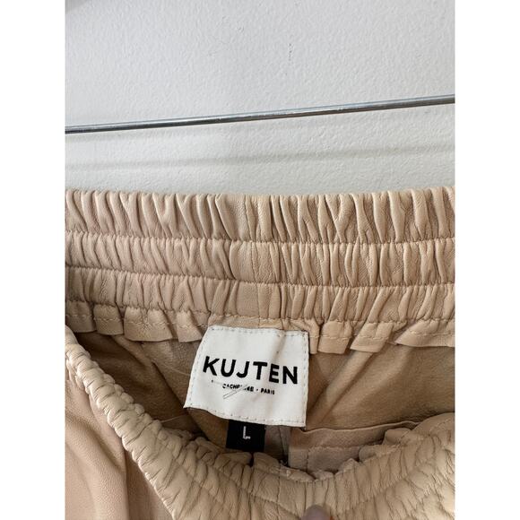 Kujten Marl Beige Leather Trousers High-Rise Elastic Waistband Size Large L NEW - Picture 8 of 9